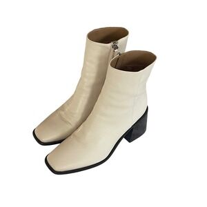 Sam Edelman Womens Cream Leather Square Toe Block Heel Ankle Boots Size 9